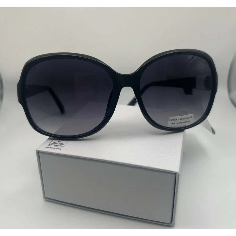 Tommy Hilfiger Hilfiger WP OL577 Oversized Oval Sunglasses Shiny Black/Smoke